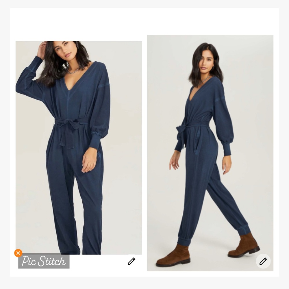 Something Navy V Neck Long Sleeve Jumpsuit Navy